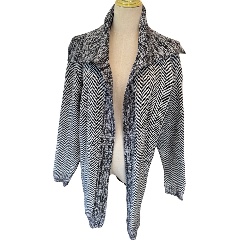White House Black Market XL Herringbone Metallic Open Front Cardigan Sweater